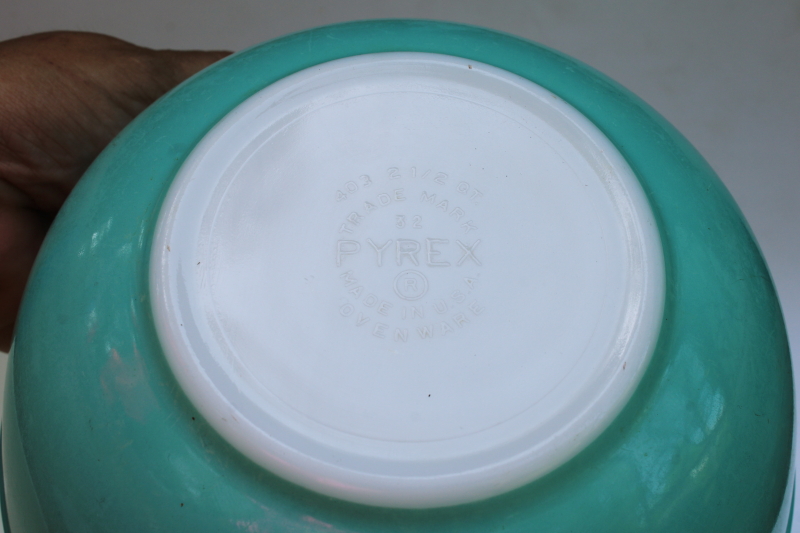 photo of vintage Pyrex primary yellow aqua red mixing bowls 404 403 402 MCM frankenstack retro colors!  #7